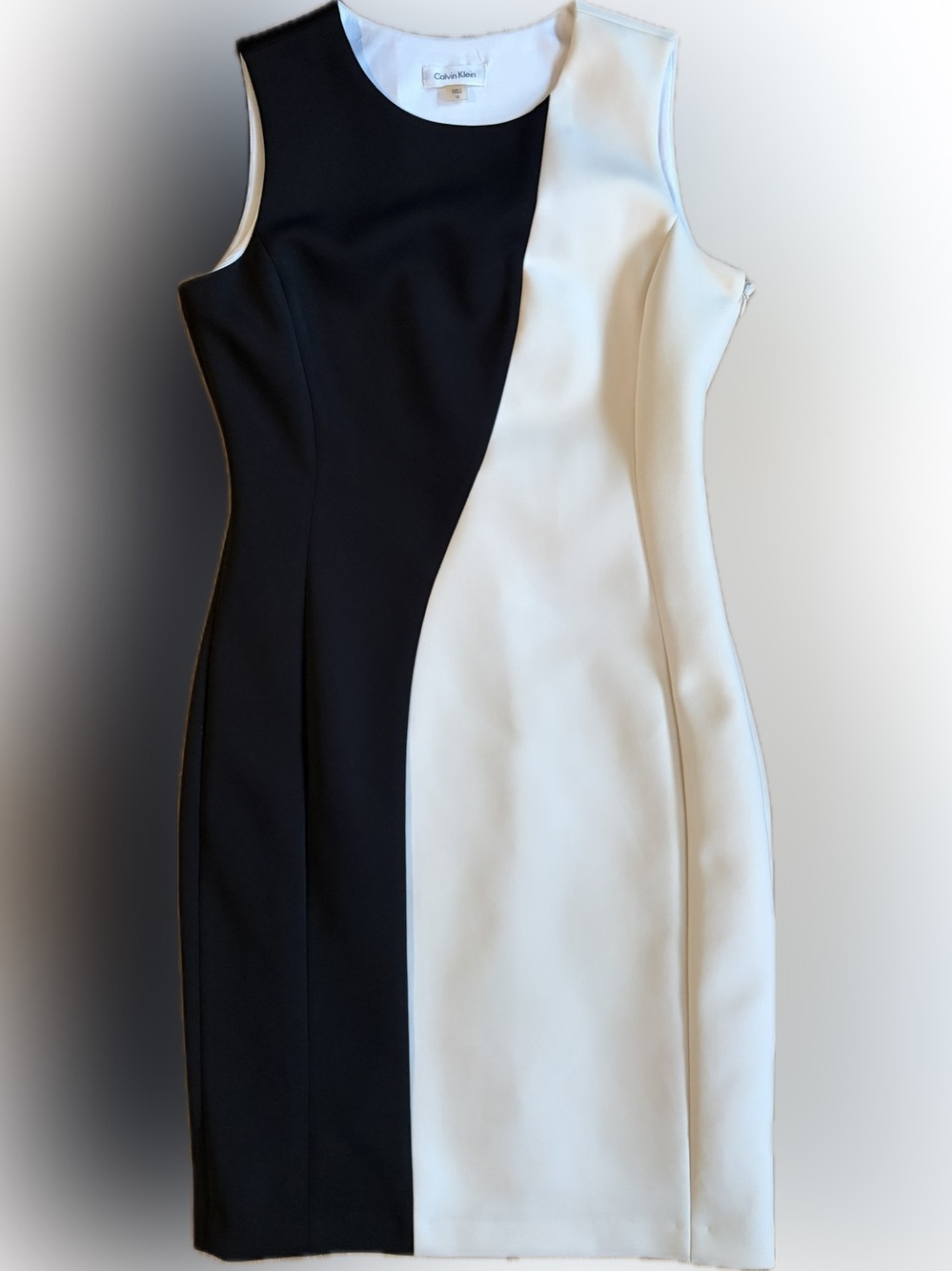 Calvin Klein Black and White One-Shoulder Sheath Dress